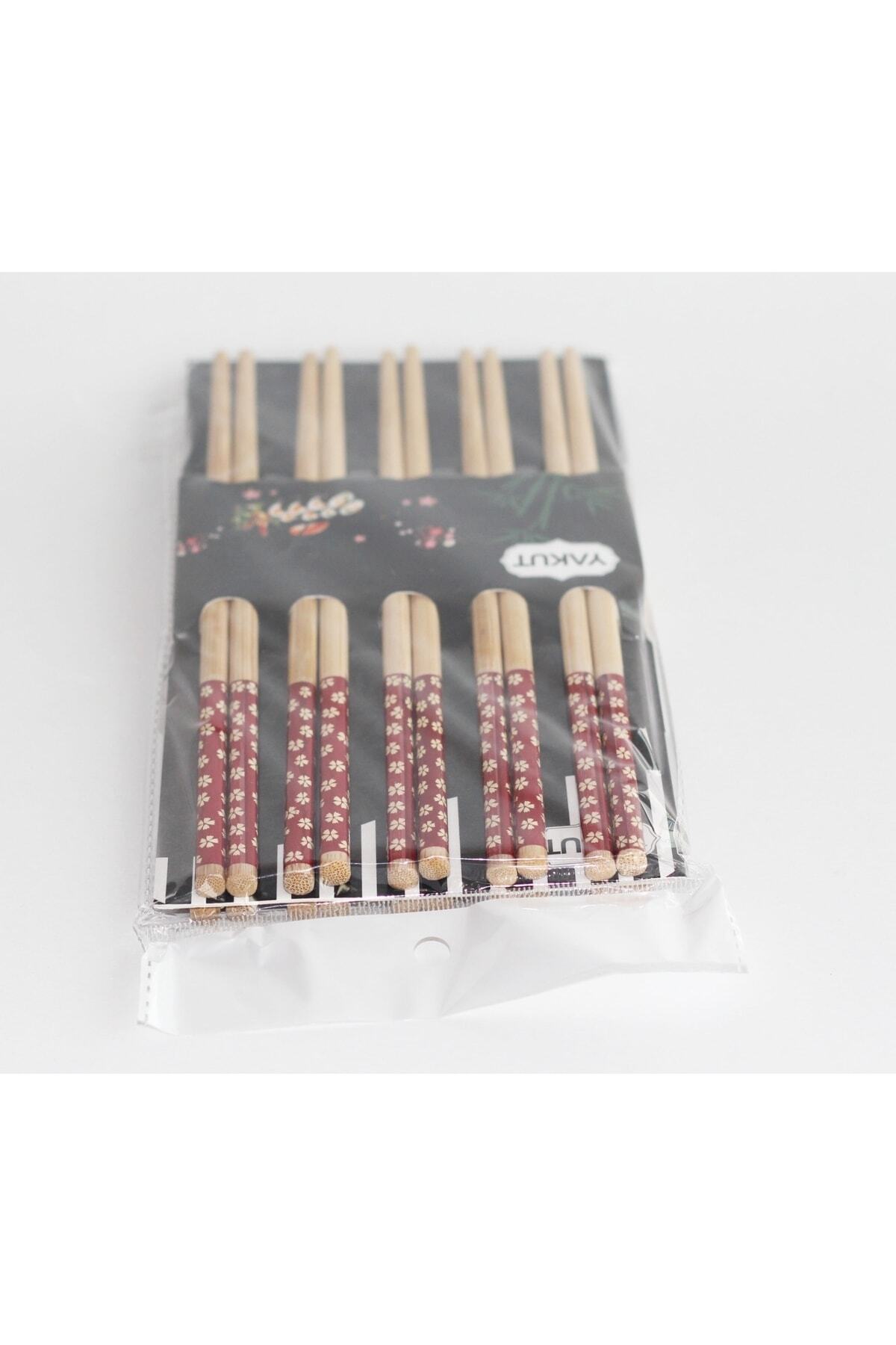 arkem Bambu Chopstick 5 Li Desenli Yıkanabilir Çin Çubuk Suşi Ramen