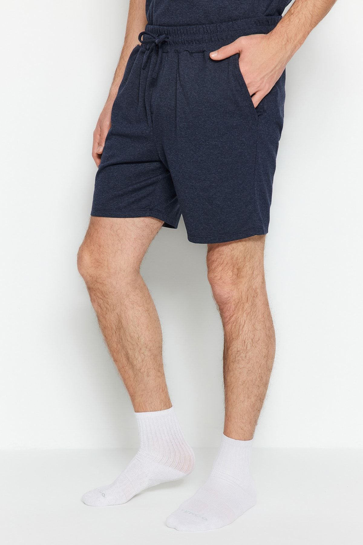 Trendyol Collection-Indigo Regular Fit nyári pizsama szett rövidnadrággal TMNSS23PT00038 3