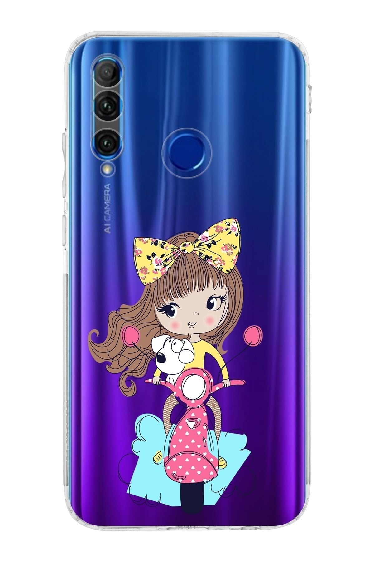 Huawei Honor 20 Lite Uyumlu Kamera Korumalı Kapak Vespagirl Tasarımlı Şeffaf Kılıf