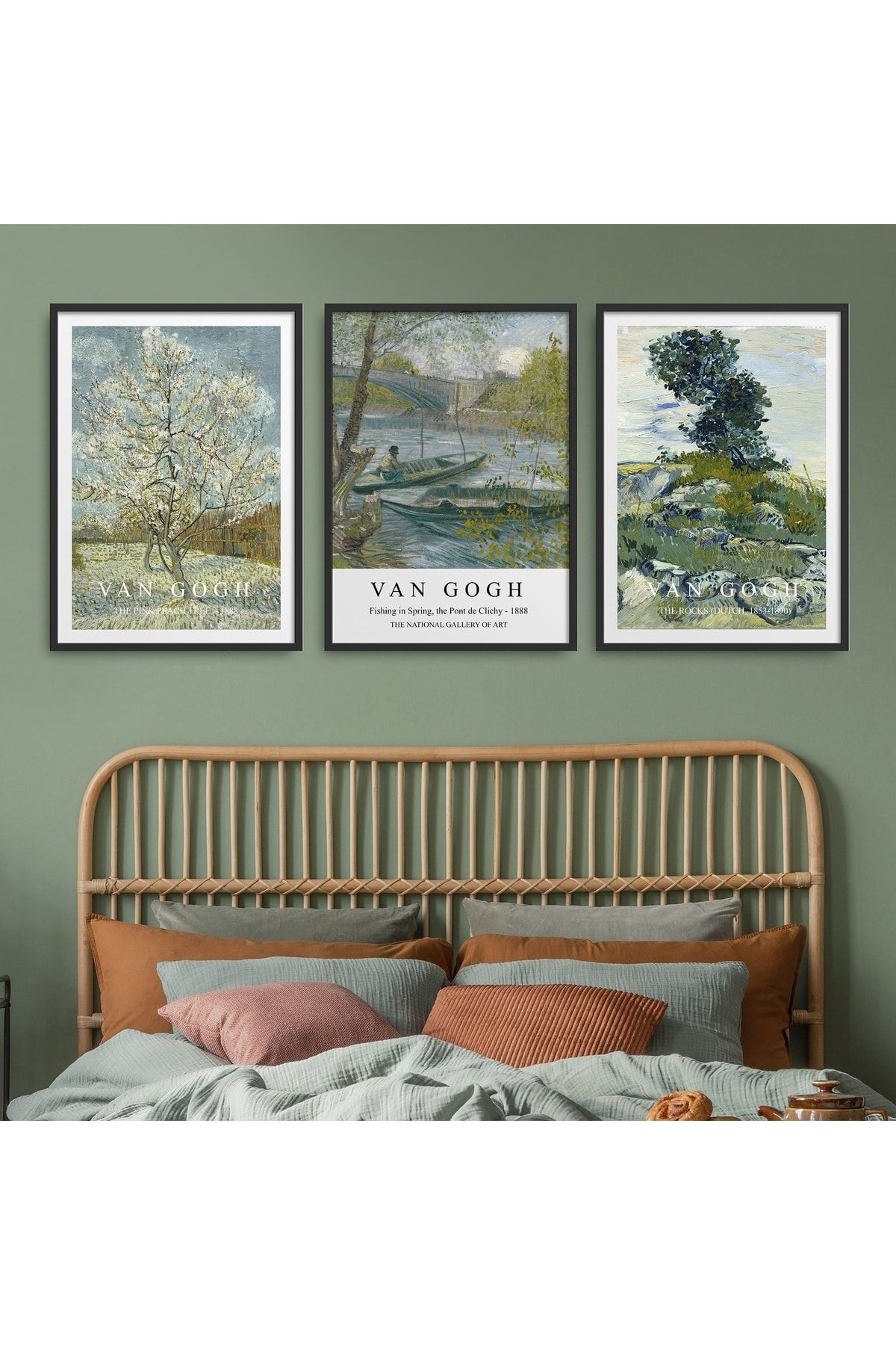 HOMEPACK 3'lü Set Doğal Ahşap Lamine Çerçeveli Klasik Eserler Soyut Vincent Van Gogh 30x40cm 40x60cm Hpn134