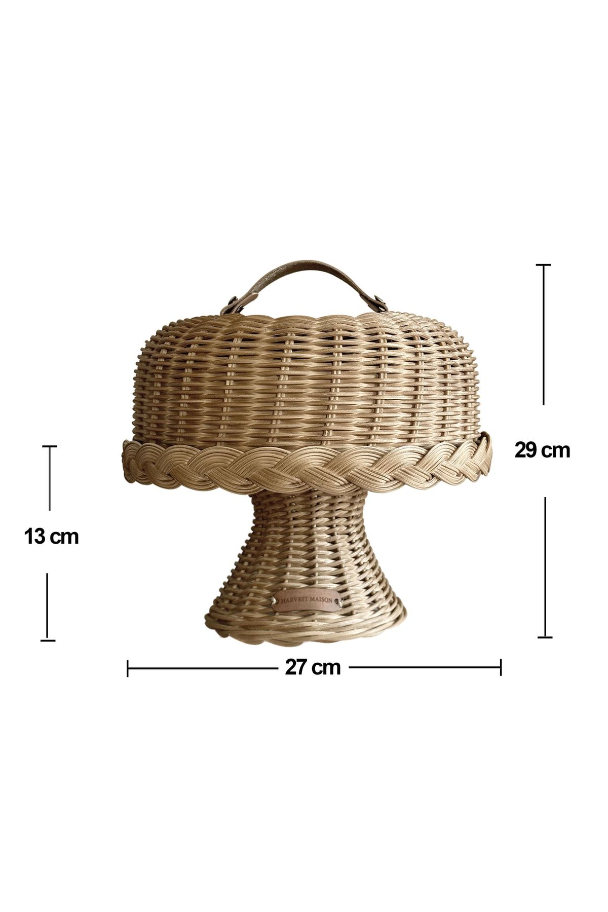 Harvest Maison Rattan Bohem Ayaklı Fanus Servis Kek Standı, Bambu Ayaklı Kapaklı Sunumluk, Hasır Sunum Pasta Standı ZO10701