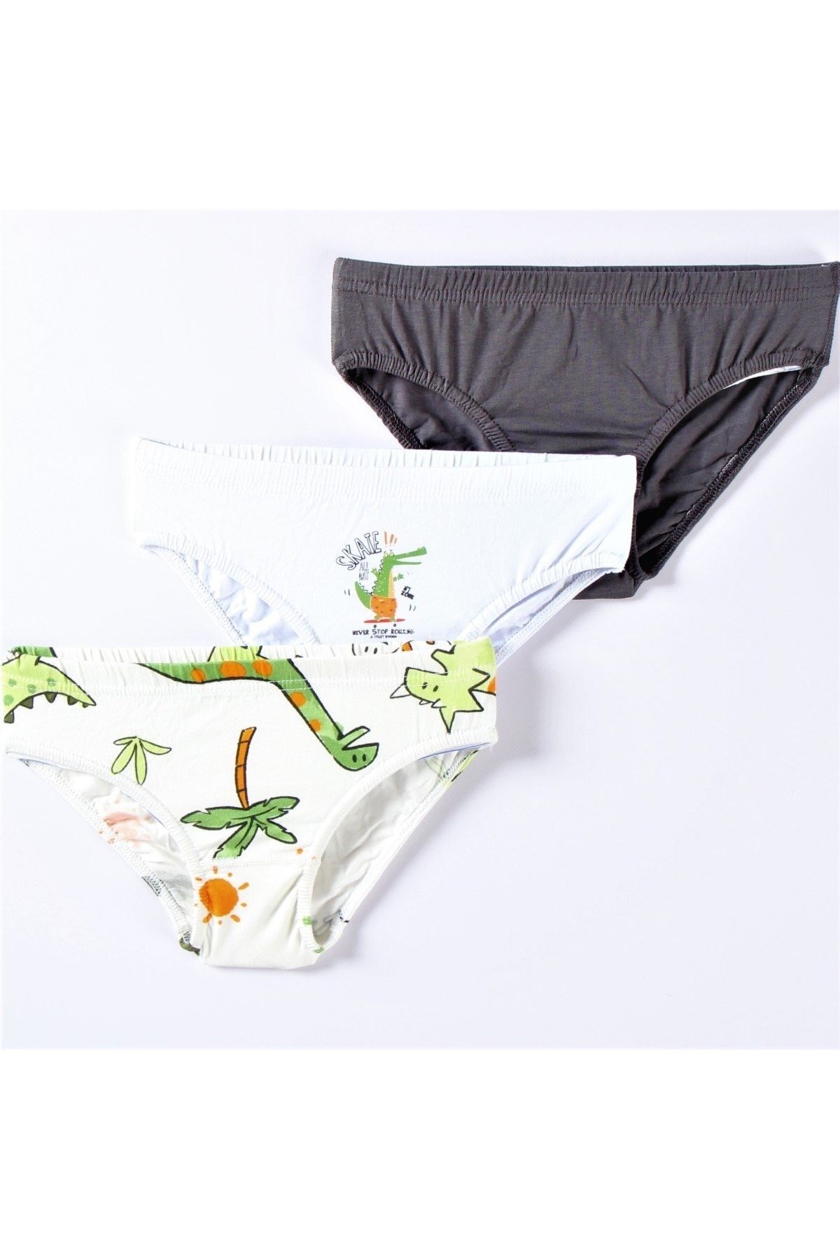 MADALİNA Boy's 95% Cotton Dinosaur Patterned 3-Piece Slip-panties - Trendyol