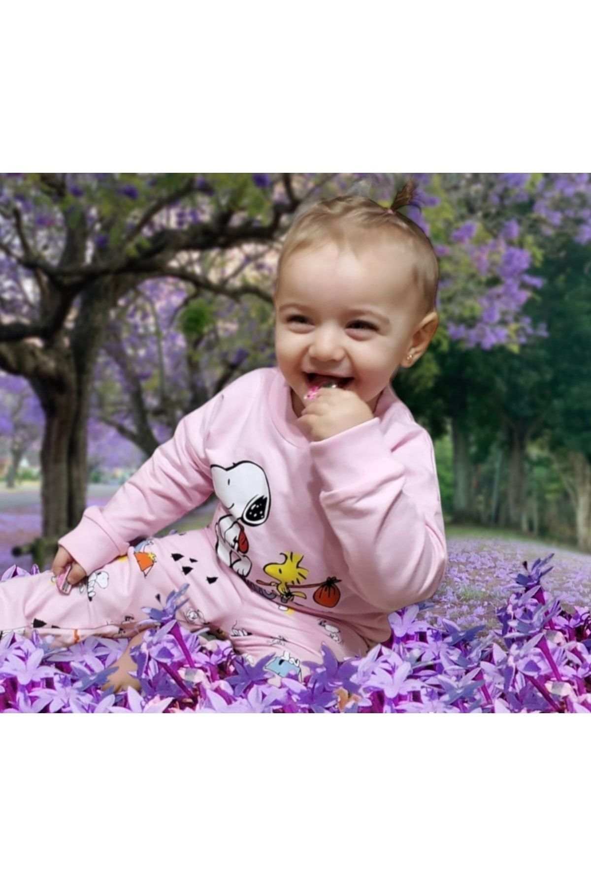 Manj Baby Peanuts Snopy Baskılı Kız Bebek Çocuk %100 Pamuk Alt Üst Ikili Takım