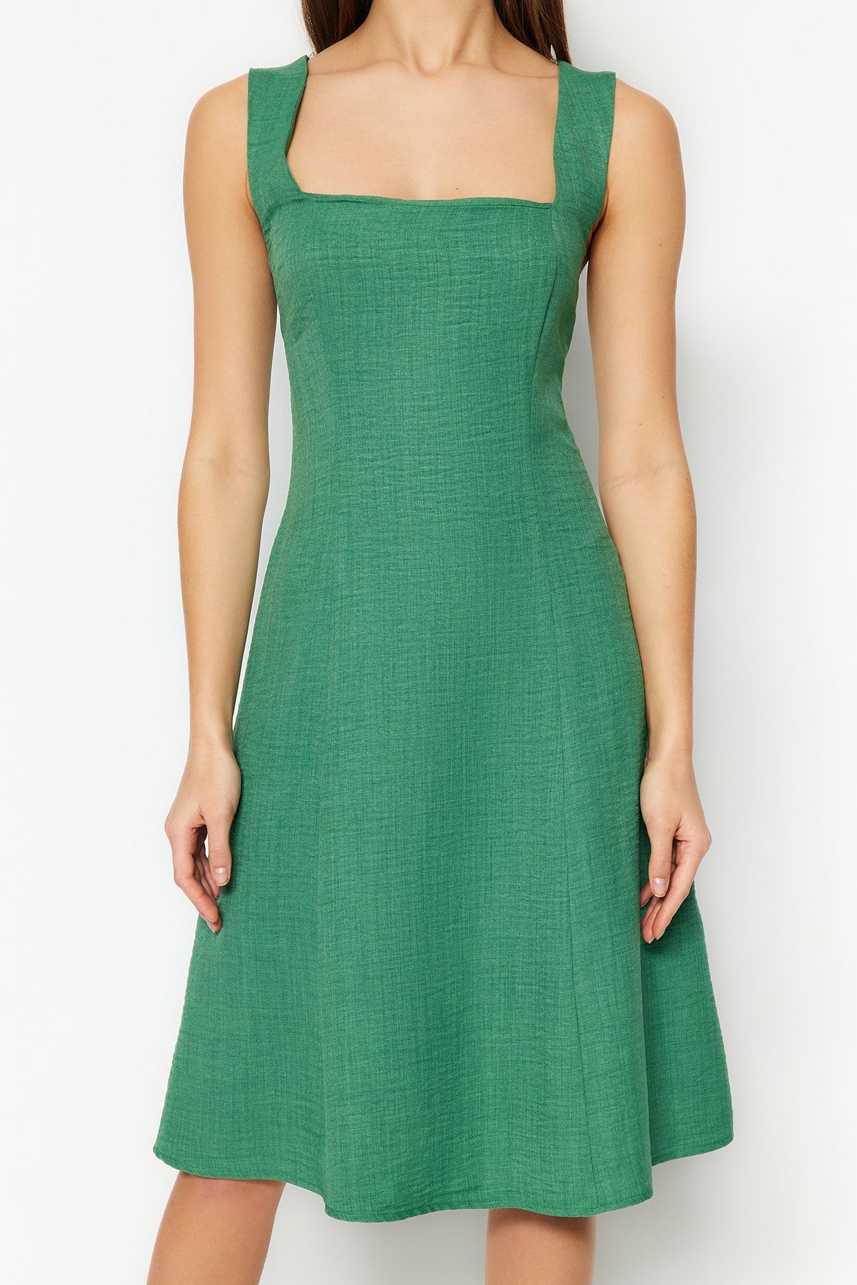Trendyol Collection-Khaki A-Cut Square Collar Mini Woven Dress TWOSS23EL01549 4
