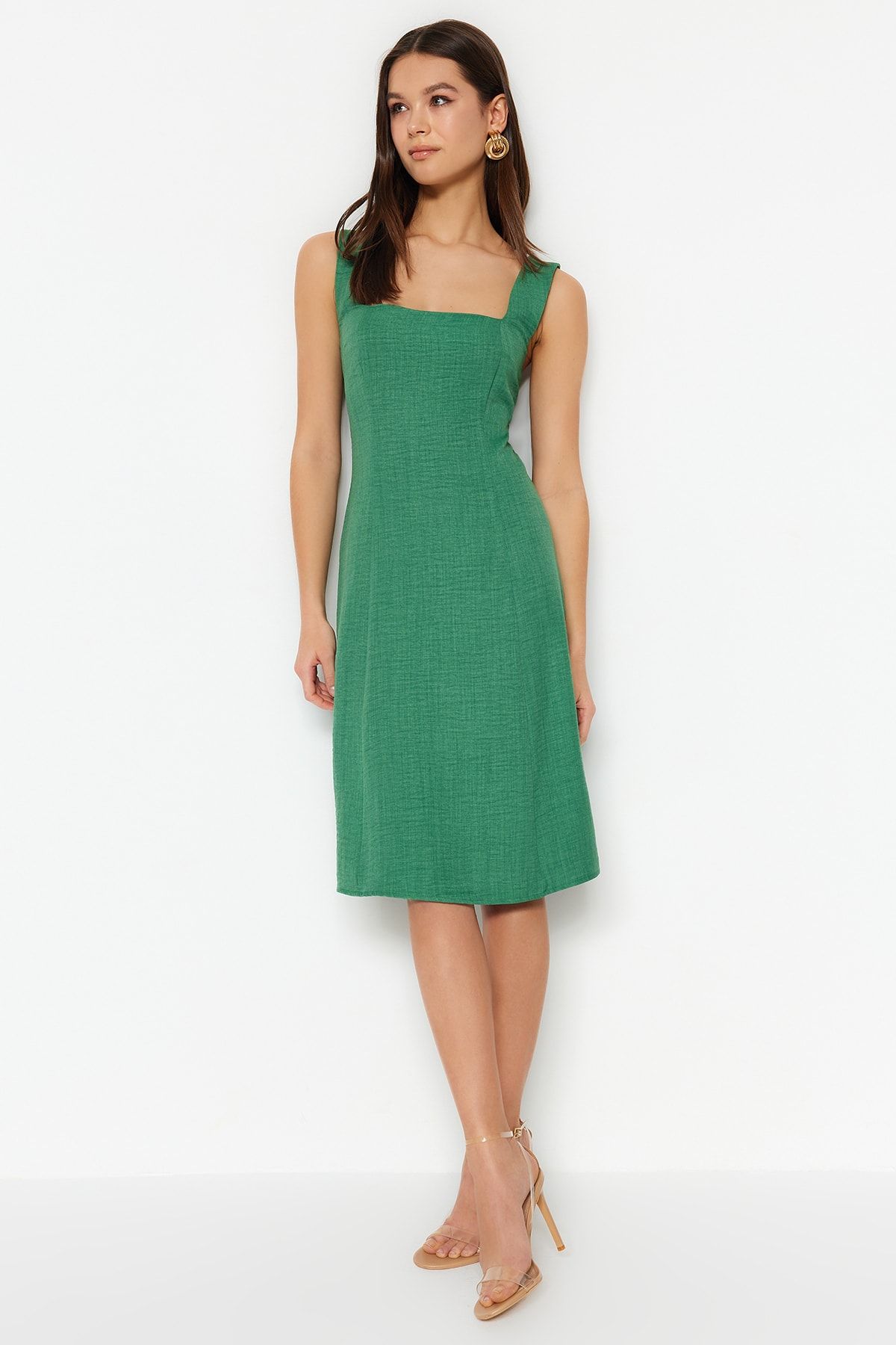 Trendyol Collection-Khaki A-Cut Square Collar Mini Woven Dress TWOSS23EL01549 5
