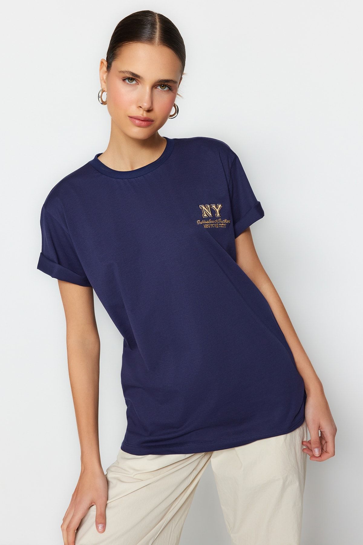 Trendyol Collection T-Shirt Dunkelblau Boyfriend