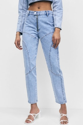 Pull & Bear Kadın Yarış&ccedil;ı tarzı y&uuml;ksek bel straight fit jean