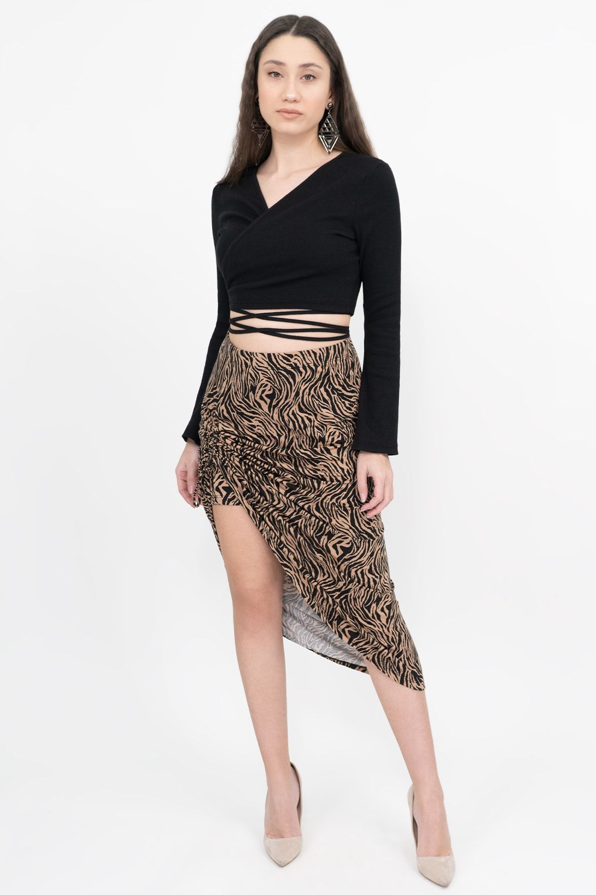 Soyo Brown Black Zebra Patterned Viscose Adjustable Slit Double