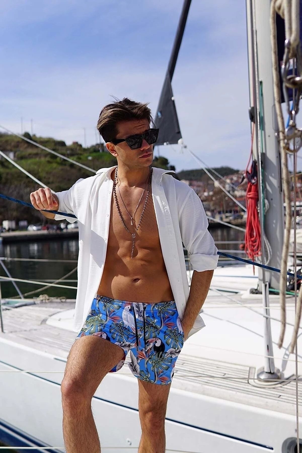 Miami Beach Water Repellent Men s Swim Shorts with Zipper Pockets