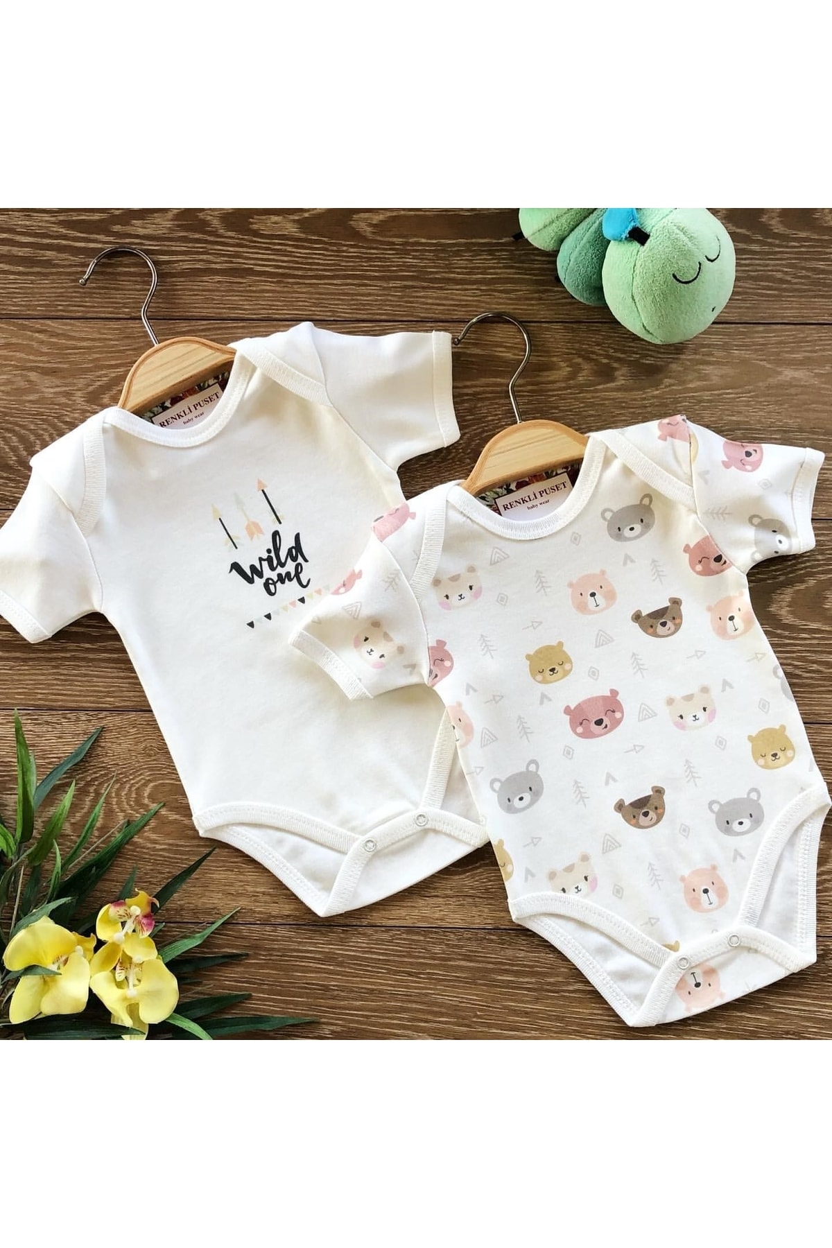 2pcs Cotton Baby Short Sleeve Bodysuit Set Bears