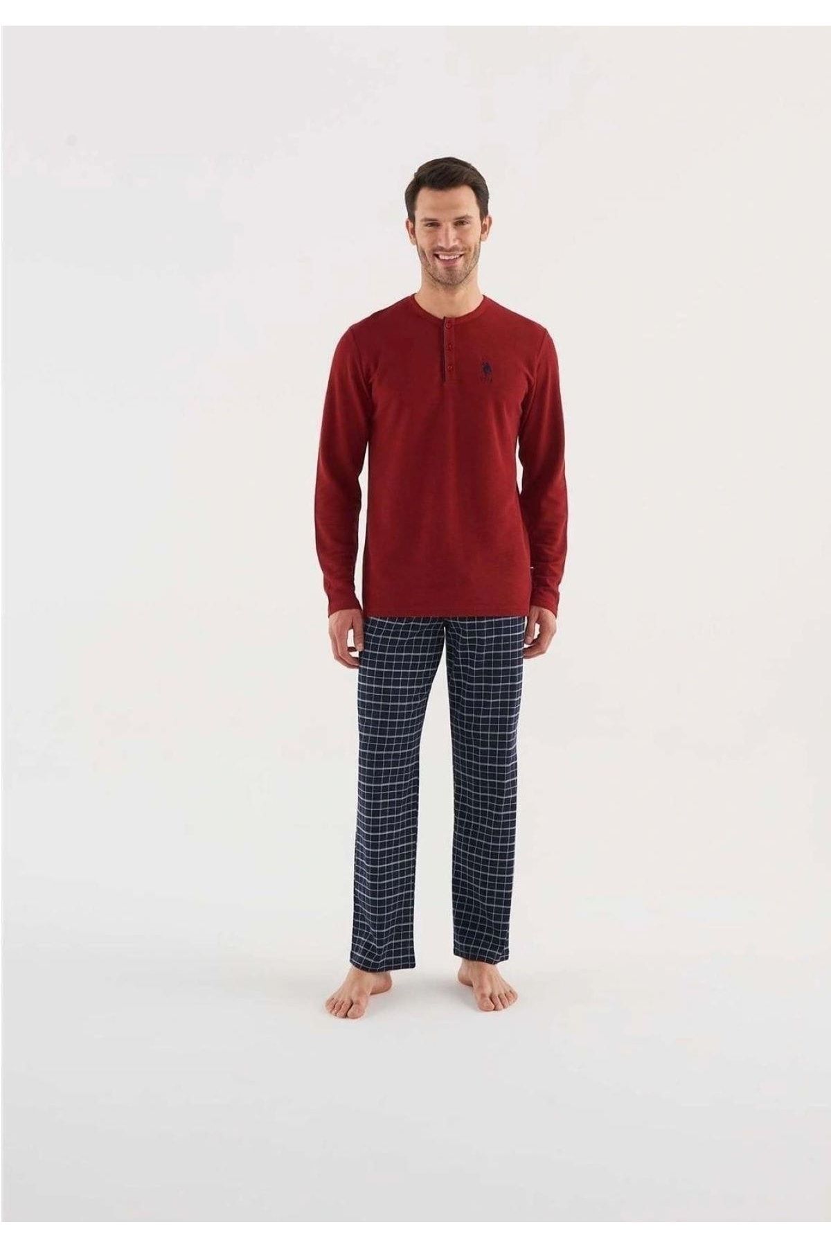 ست پیژامه قرمز مردانه پایه. لباس خواب آستین بلند Polo Us18638 s U.S. Polo Assn.