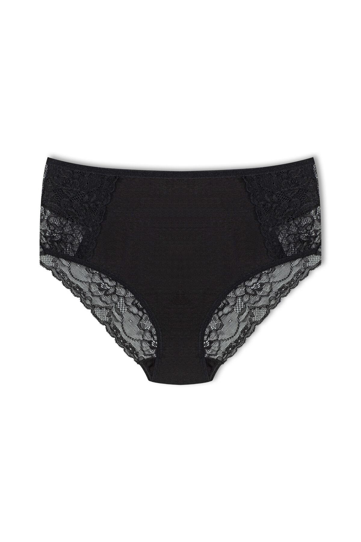 Black Cotton Lace Front And Back High Waist Plus Size Women's Panties