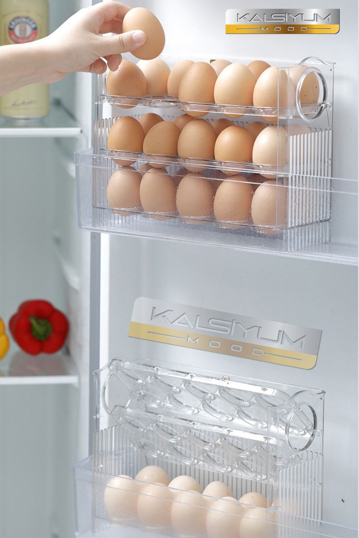 Kalsiyum Mood-Practical Eggy Box 30 Compartments Egg Box 3 Layers Egg Cup Refrigerator Organizer Storage Container 4