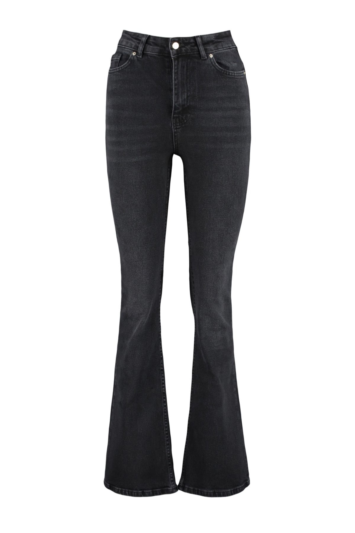 Trendyol Collection-Schwarze, mehr haltbare, ausgestellte Jeans mit hoher Taille TWOSS23JE00063 6