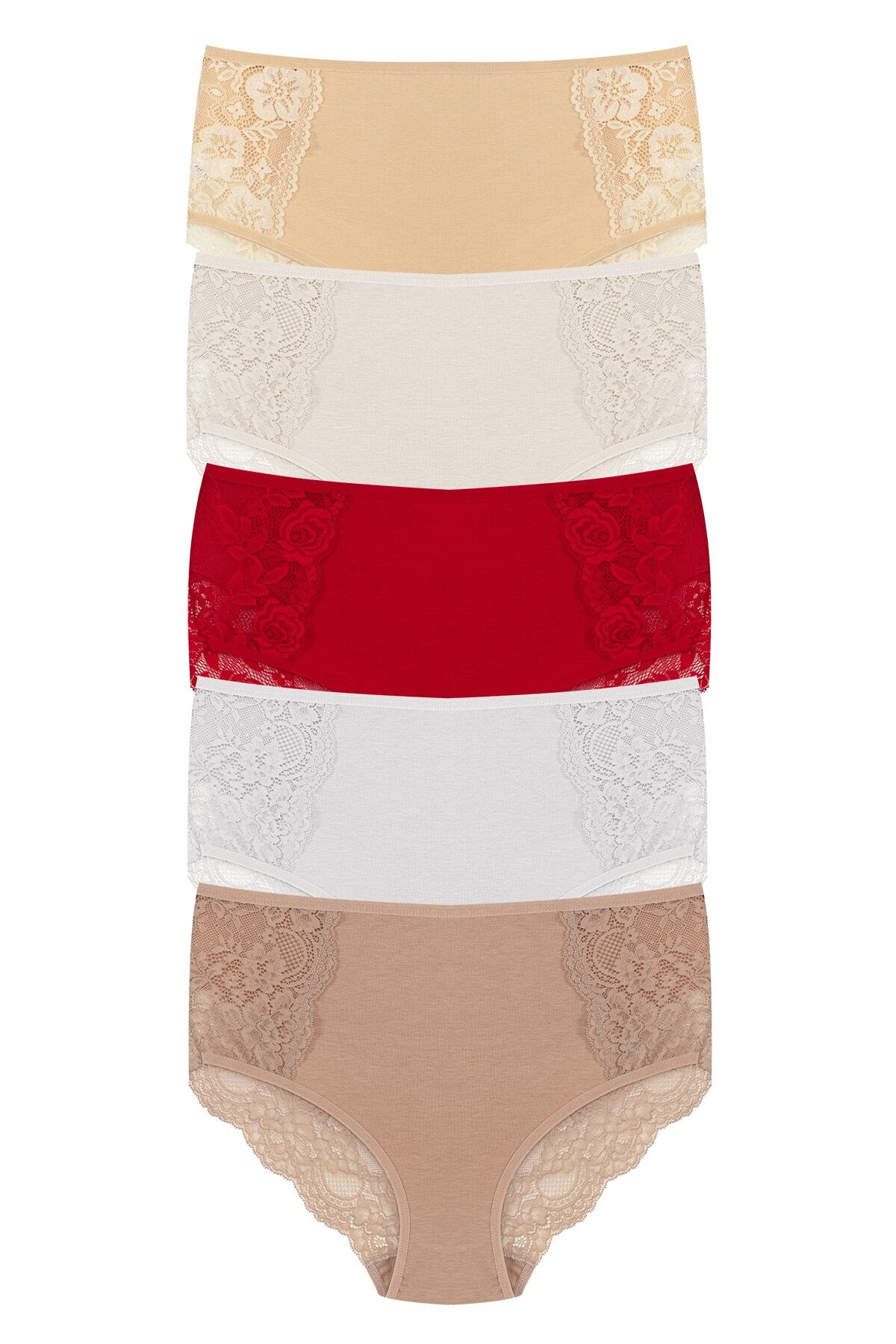 5-Pack Cotton Front And Back Lace High Waist Plus Size Women's Panties