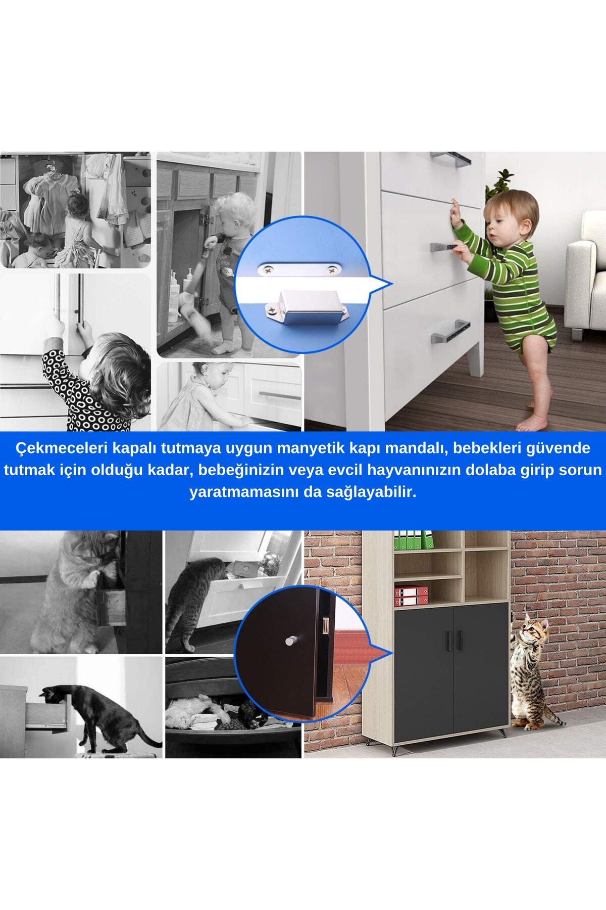 6 Adet Deprem Güvenlik Mıknatıslı Kapak Tutucu Deprem Güvenlik Önleyici Çocuklar Için 6 Adet 6