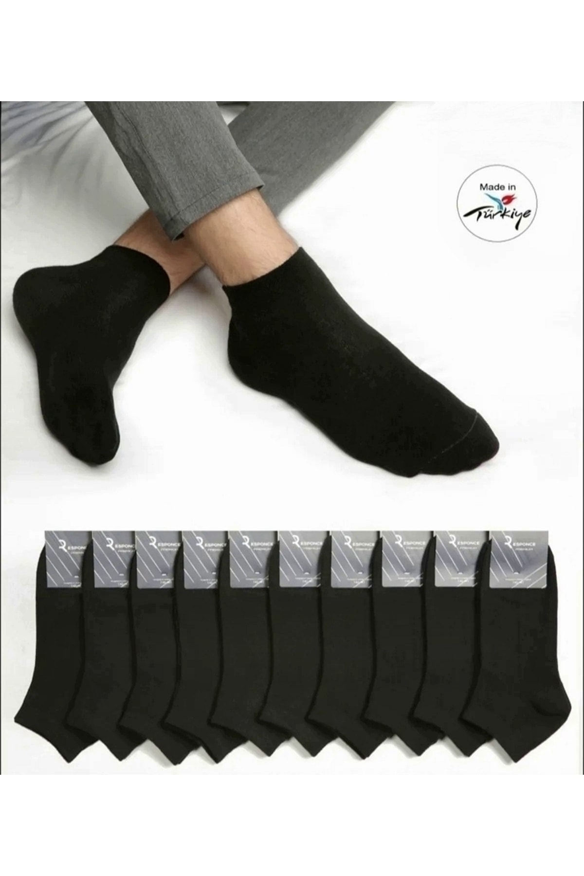 SuFd 6 Adet %80 Pamuklu Kısa Spor Çorap Patik Çorap Güçlendirilmiş Topuklu Siyah