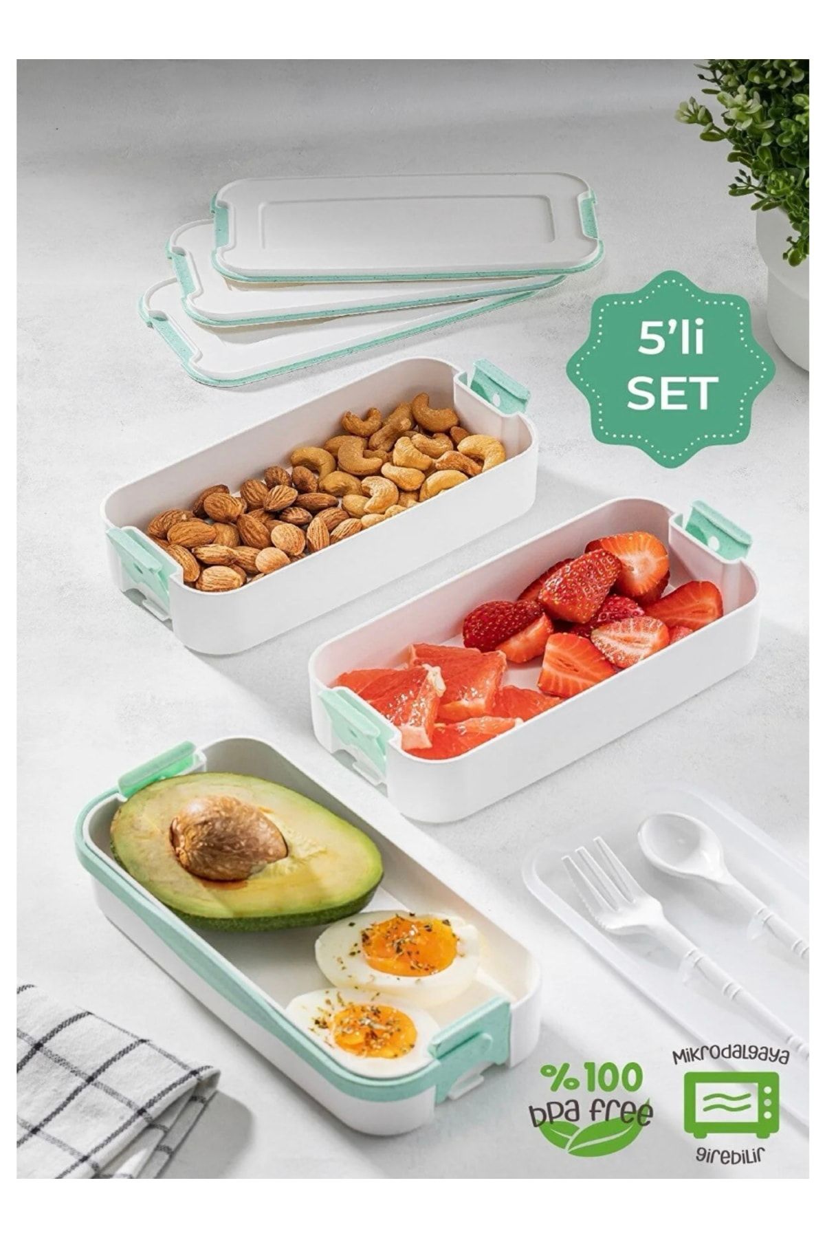 KÜÇÜK EW-3 Layer Portable Food Container – Lunch Box Diet Nutrition Storage Container with Fork and Spoon 6