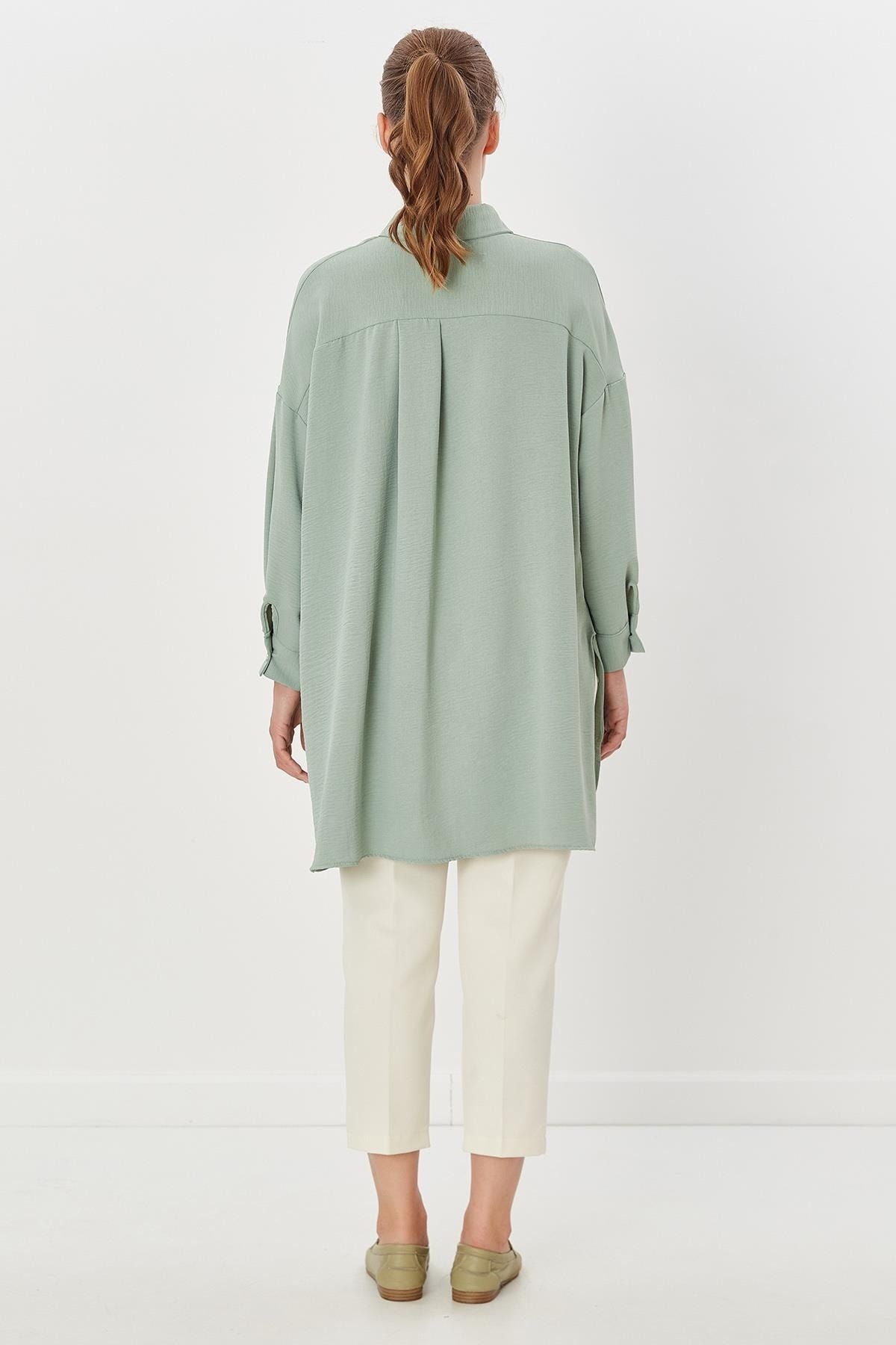 Yırtmaçlı Oversize Gömlek Çağla