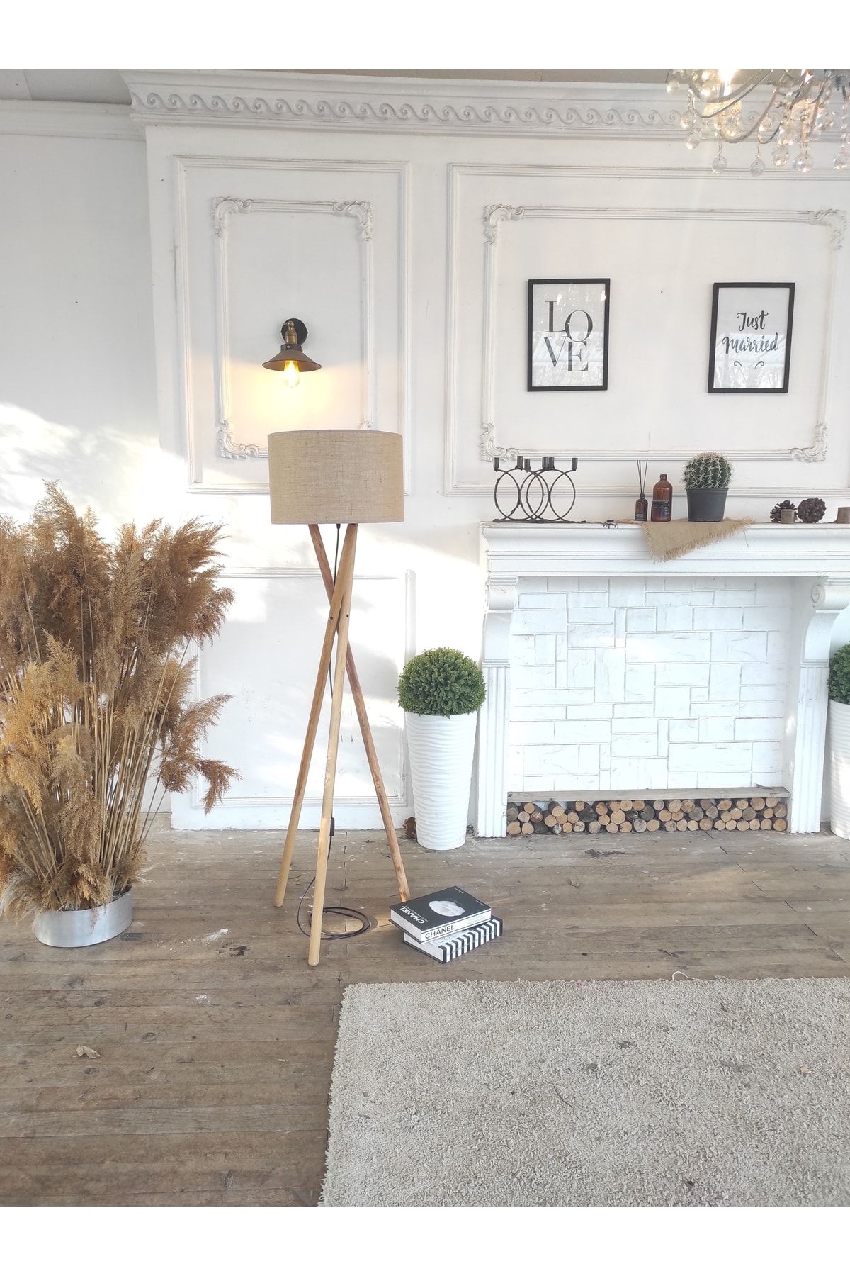 GNC HOME CONCEPT Kyoto Natural Ahşap Jüt Kumaş Başlık Lambader