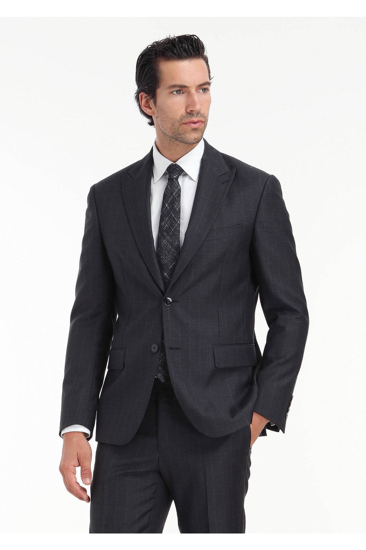 Ramsey Antrasit Çizgili Zeroweight-slim Fit %100 Yün Takım Elbise