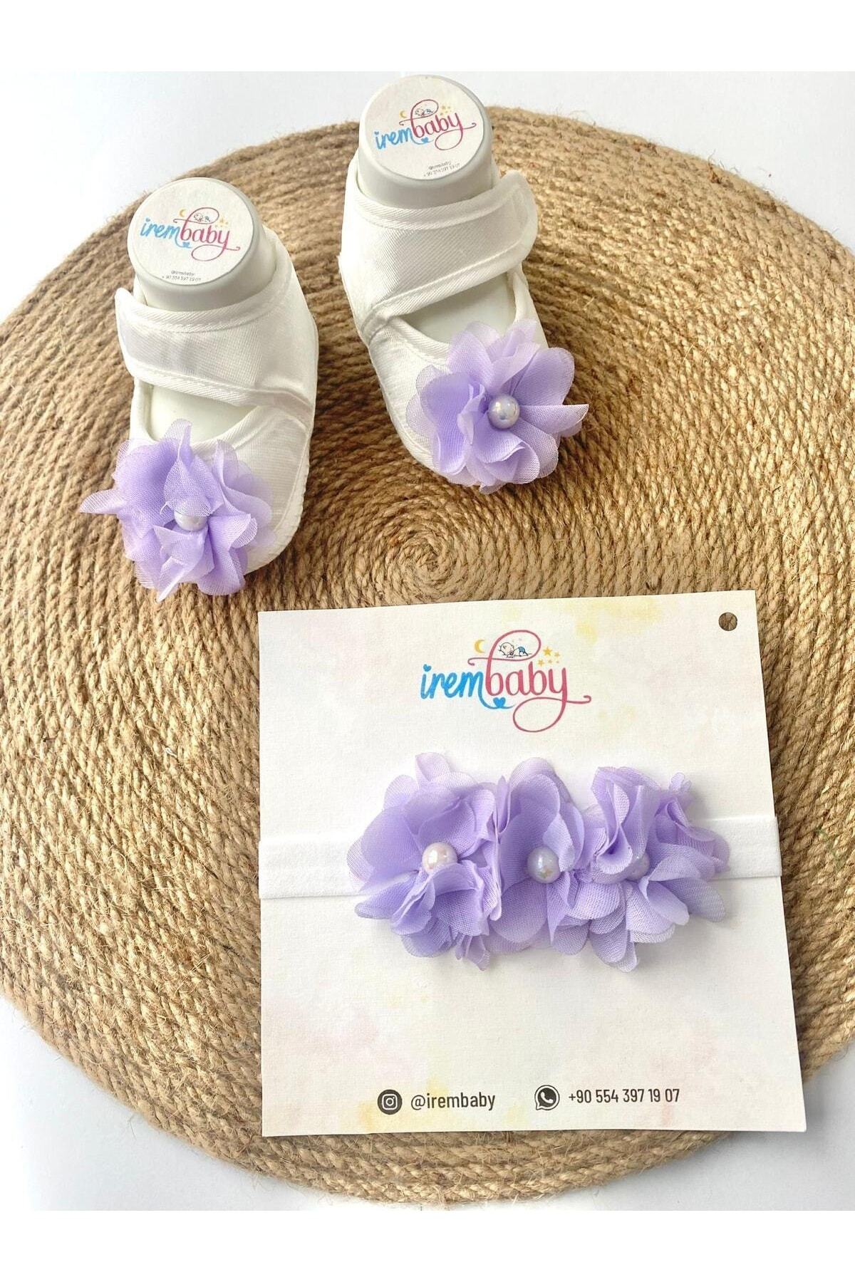 irembaby Anne Bebek Lohusa Seti Lila Çiçekli Lohusa Tacı Ve Bebek Saç Bandı Lohusa Takımı fotoğrafı 2 (önizleme)