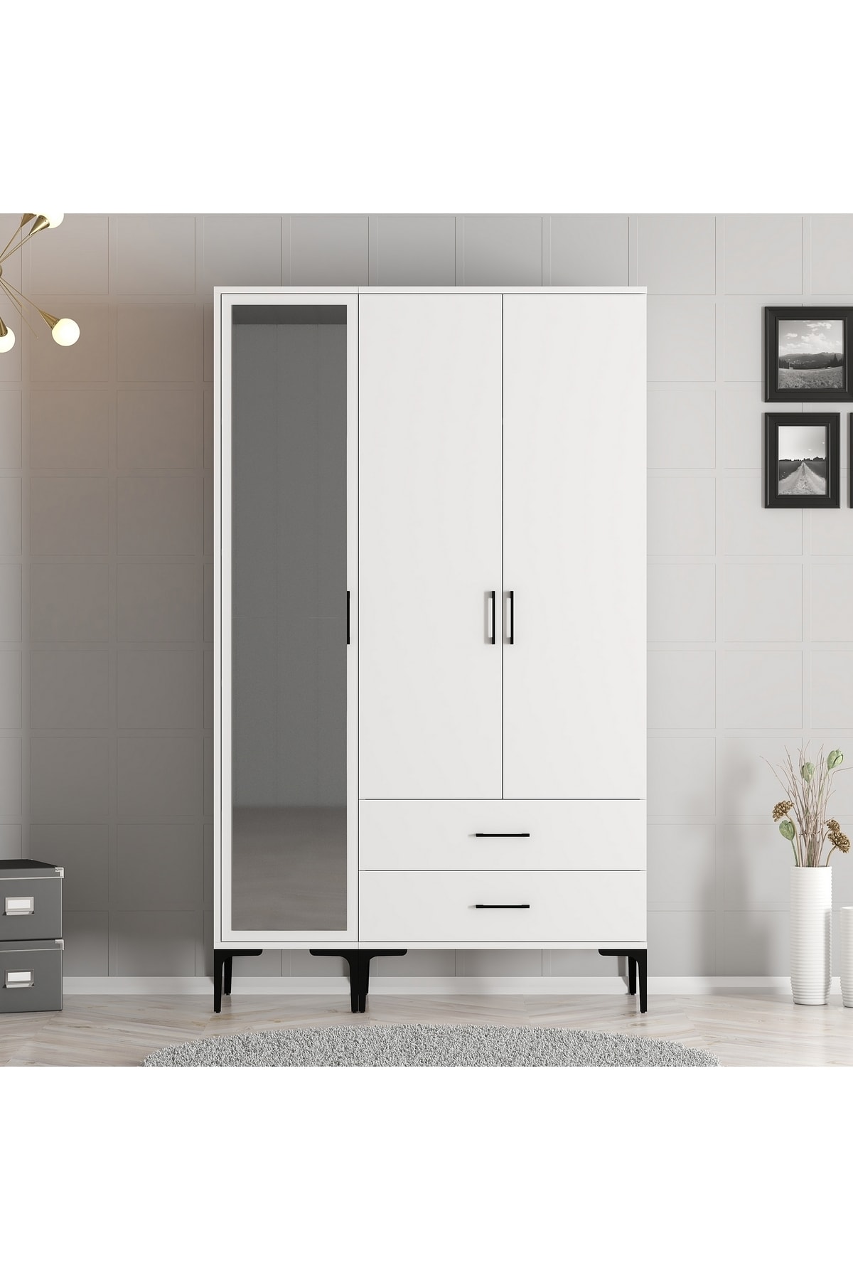 Beach 3-Door Wardrobe Rt - White