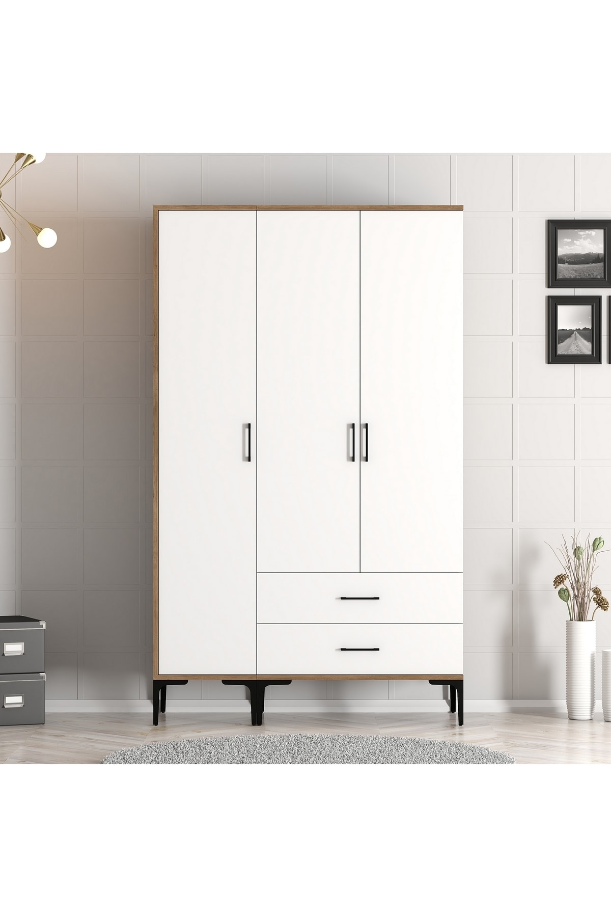 Beach 3-Door Wardrobe St - Walnut / White