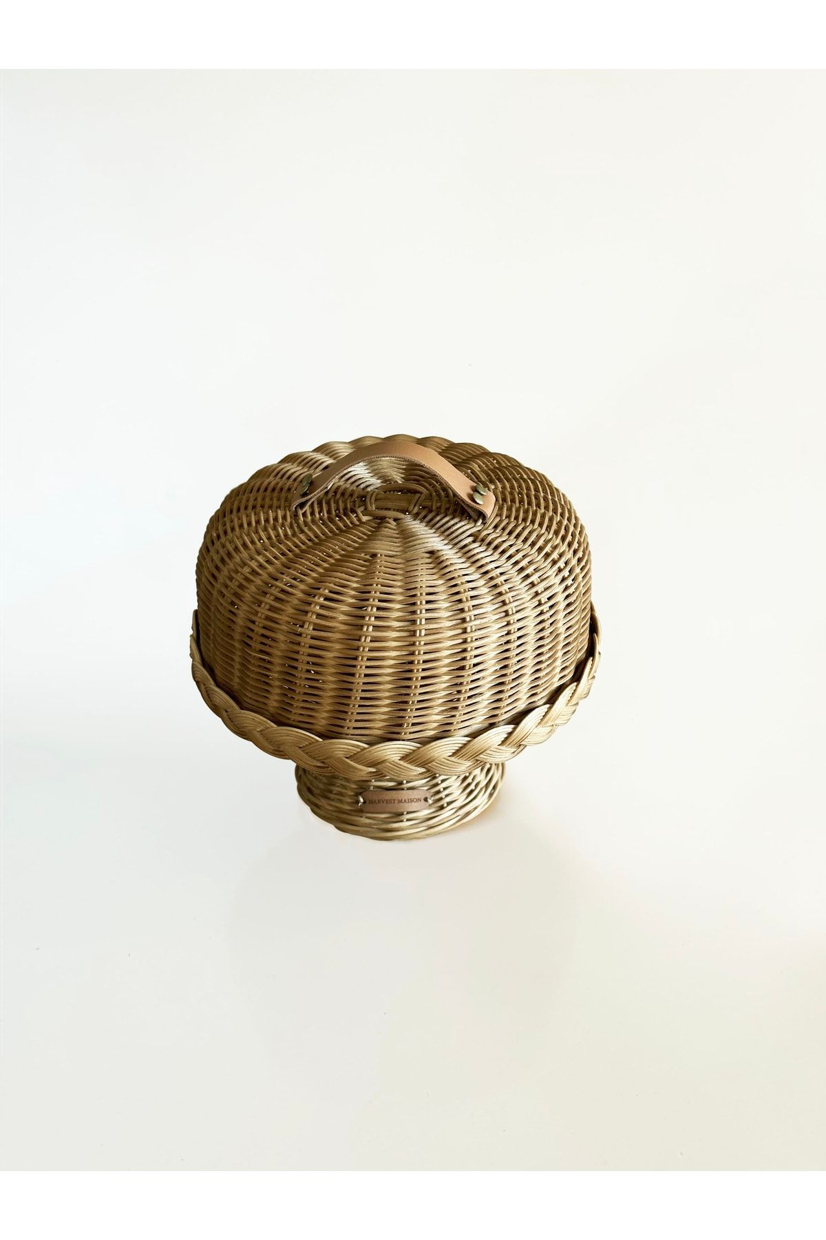 Harvest Maison Rattan Bohem Ayaklı Fanus Servis Kek Standı, Bambu Ayaklı Kapaklı Sunumluk, Hasır Sunum Pasta Standı ZO10701