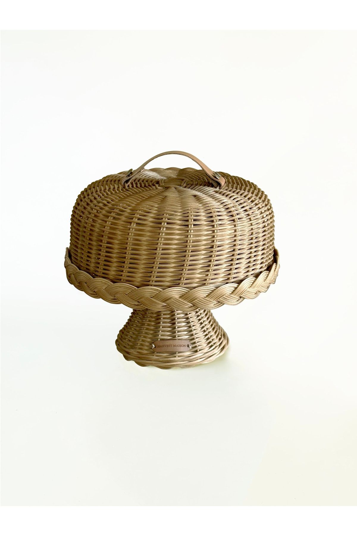 Harvest Maison Rattan Bohem Ayaklı Fanus Servis Kek Standı, Bambu Ayaklı Kapaklı Sunumluk, Hasır Sunum Pasta Standı ZO10701