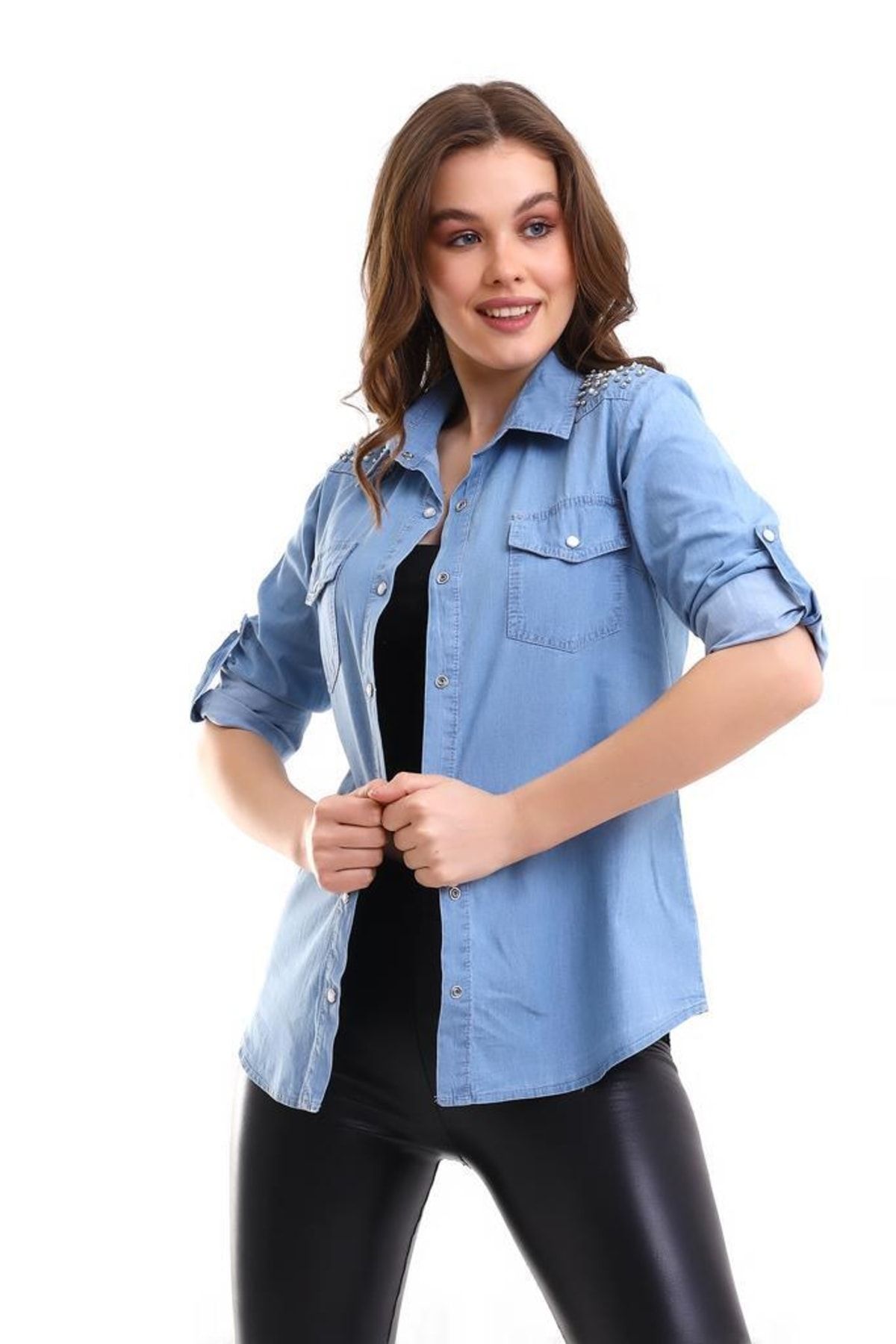 Denim shirt top plus size