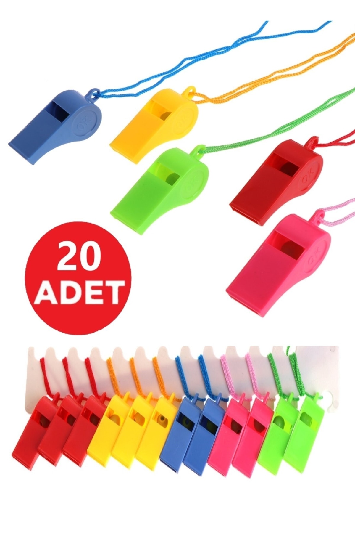 Hyd 20 Adet Plastik Ipli Düdük Deprem Düdüğü Hakem Düdüğü