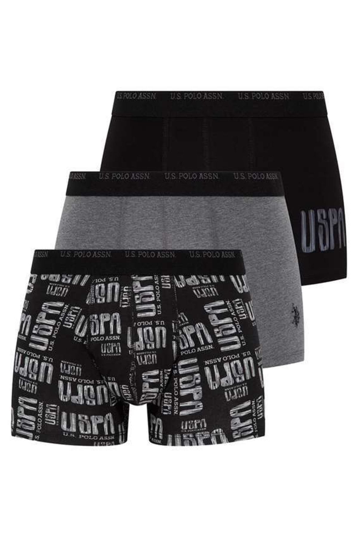 U.S. Polo Assn. Erkek Antrasit Melanj - Siyah - Gri Melanj 3 Lü Boxer
