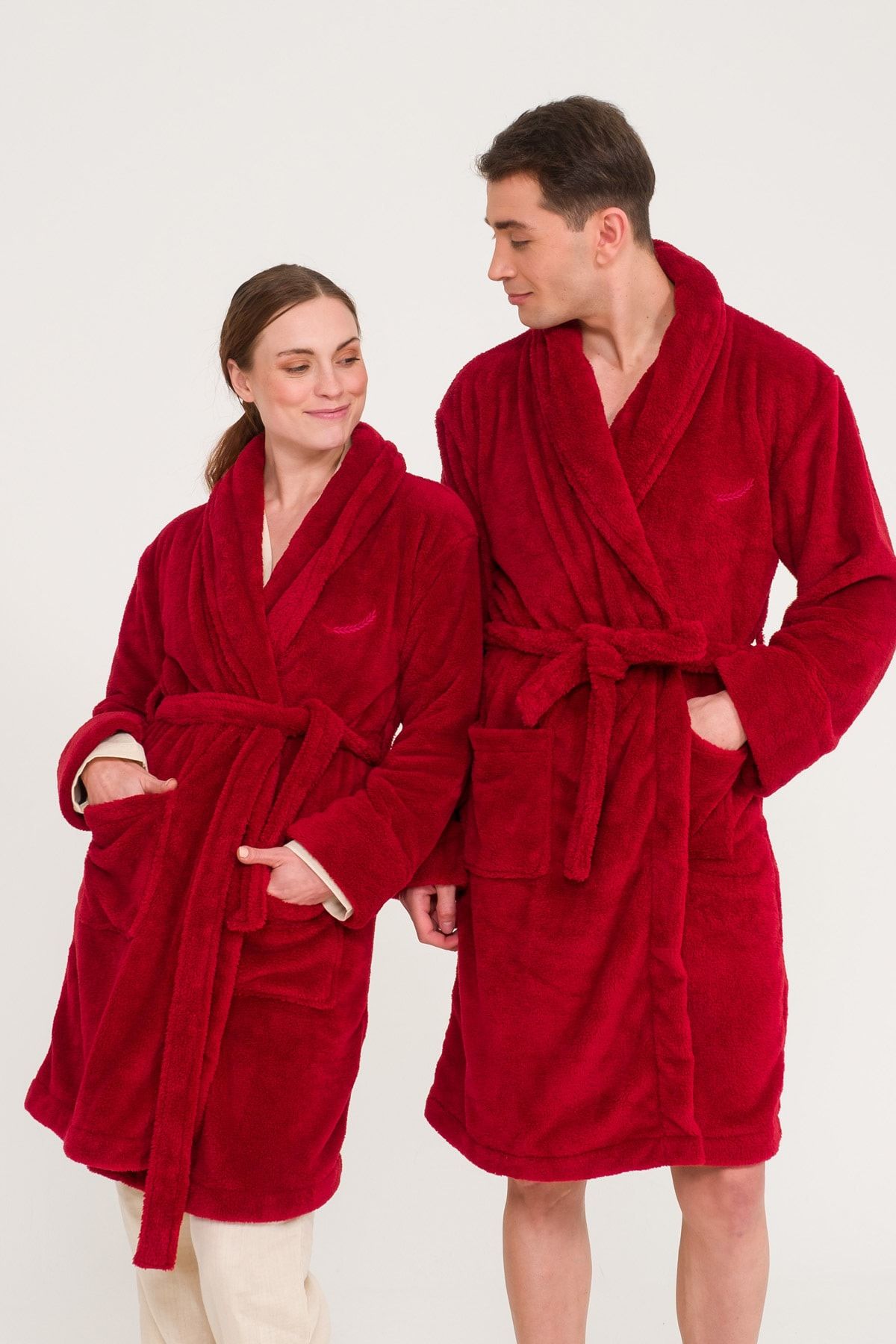 Miespiga Guler Șal Welsoft Claret Roșu Fleece Dressing Dress Family Set Unisex - 4
