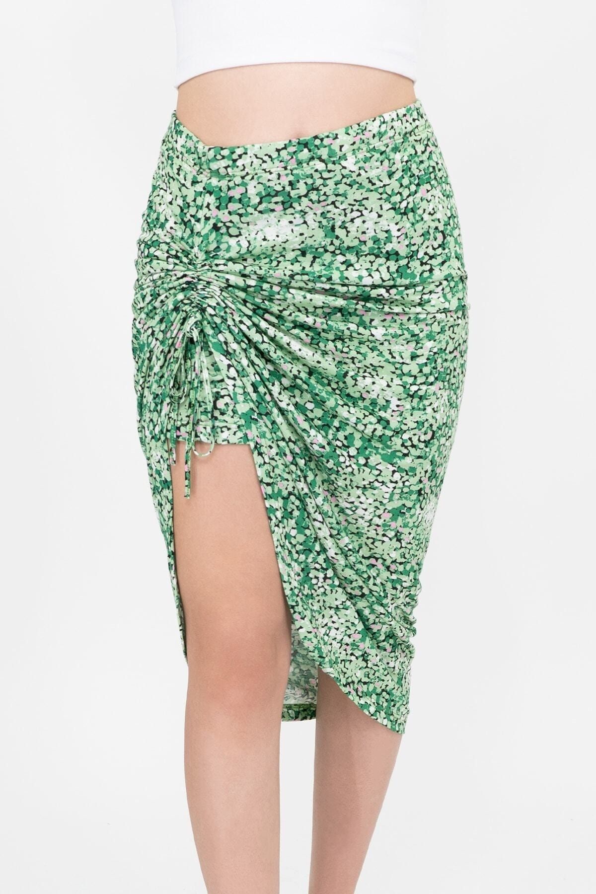 Soyo-Green Patterned Viscose Double Skirt with Adjustable Slit 5