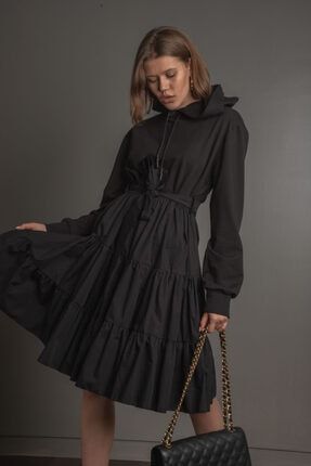 Bayan Siyah Kapüşonlu Elbise bushiko-ke
