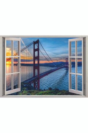 Golden Gate Köprüsü Gün Batımı Pencere Duvar Sticker BLRDU000021