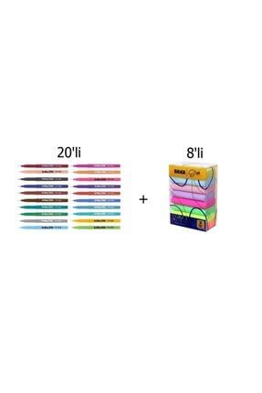 200 Fineliner 0.4 Mm Ince Uçlu Yazı Ve Çizim Kalemi 20 Renk Set + Silka Pastel Silgi 8'li ART200208