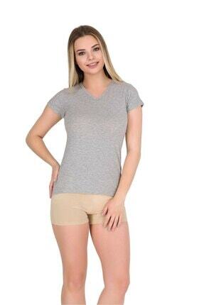 Berrak Kadın V Yaka Body Gri T-shirt