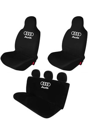 Audi A3 Sedan Oto Koltuk Kılıfı Koruyucu Logo Baskılı Penye Servis Kılıfı Siyah Oz-Set-4