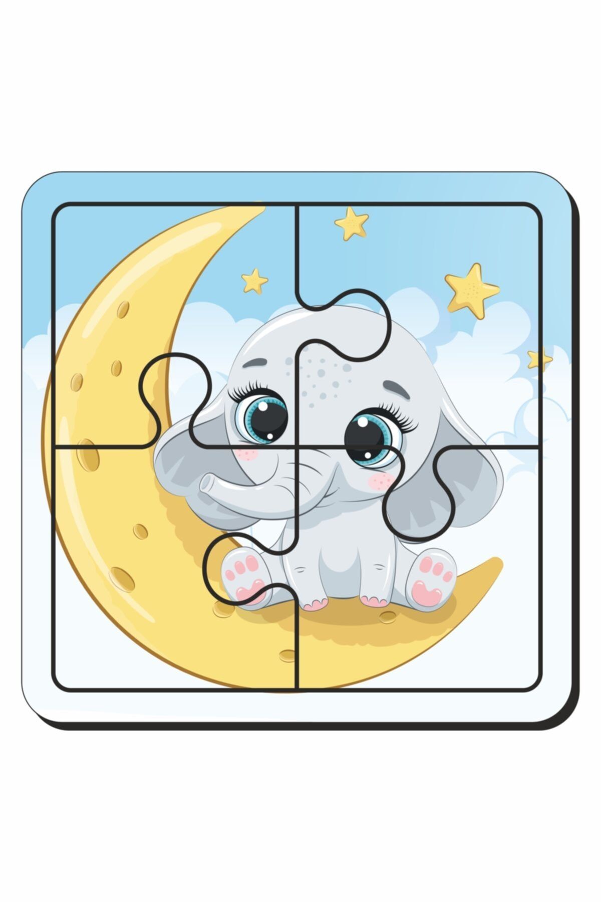 Baskı Atölyesi-Cat, Helicopter, Moon and Elephant, Bee 4 Piece 4 Piece Puzzle First Puzzle, Easy Puzzle 4