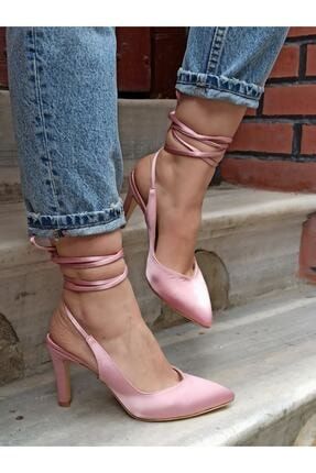 Kadın Pembe Renk Saten İpli Topuklu Ayakkabı DS-BOGOTA