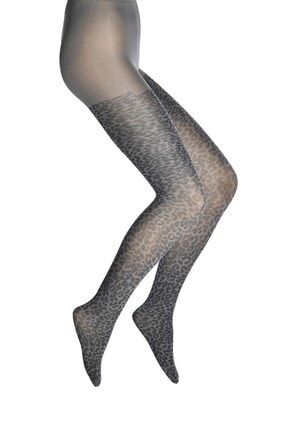 Leopar Baskı Desenli Külotlu Kadın Çorap Gri / 17 DOR11477