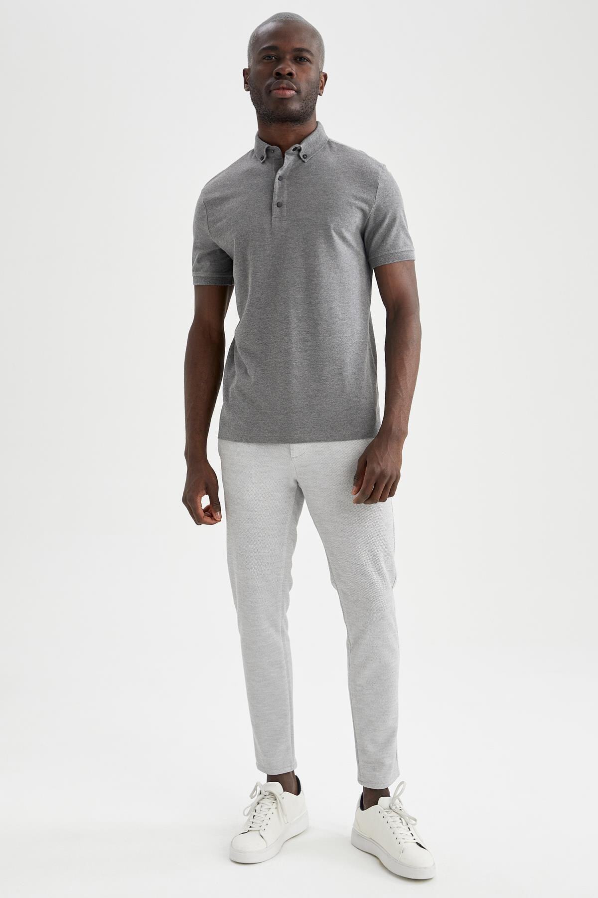 DeFacto-Slim Fit Polo λαιμόκοψη Basic κοντό μανίκι βαμβακερό χτενισμένο μπλουζάκι 2