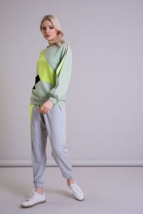 Yeşil Color Block Kol Detaylı Sweatshirt M0YM2B1391UKF