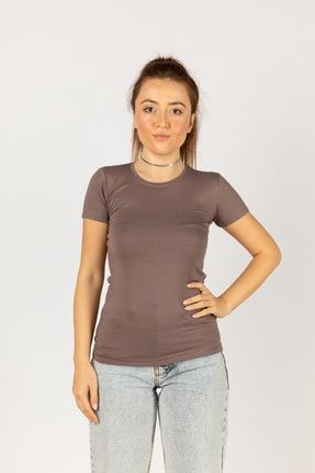 Kadın Kısakollu Likralı Penye T-Shirt kpb01