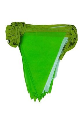 25 Metre Tela Üçgen Flama Bayrak Açık Yeşil Ve Beyaz Ipe Dizili Süsleme Bayrağı TelaFlama