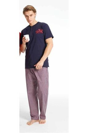 Erkek Lacivert Patlı Pijama Takım 17166 US-17166-CAG