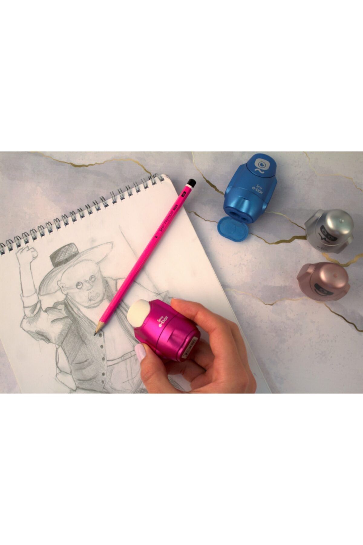 Serve-E-bot Pencil Sharpener with Eraser - Metallic Colors - Set of 4 4