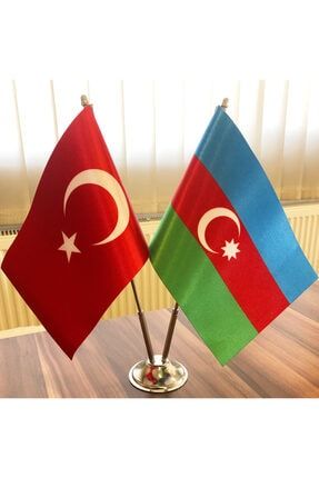 Azeybaycan Türkiye Masa Bayrağı Krom Direkli İkili Bayrak FORS322